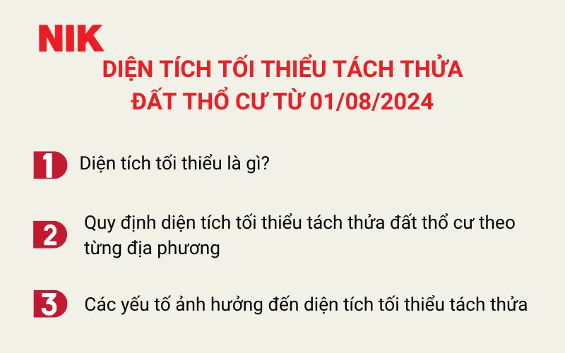 DIỆN TÍCH TỐI THIỂU TÁCH THỬA ĐẤT THỔ CƯ ĐỂ CẤP SỔ ĐỎ THEO LUẬT ĐẤT ĐAI MỚI NHẤT 8 DIỆN TÍCH TỐI THIỂU TÁCH THỬA ĐẤT THỔ CƯ